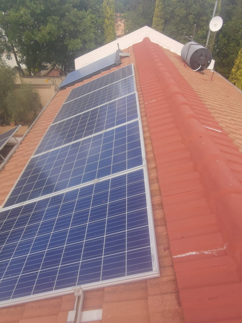 row of solar panels on roof